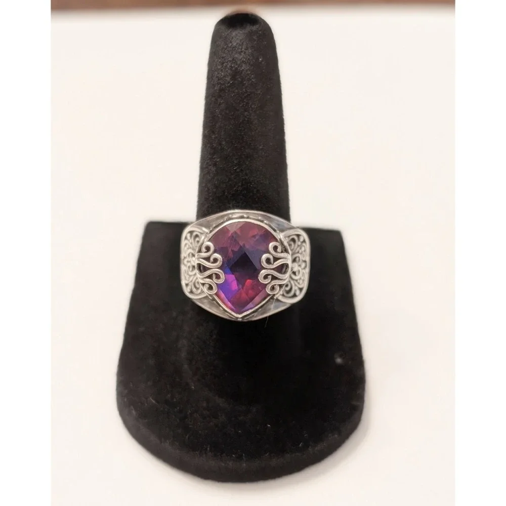 Sarda‎ Bali Sterling Silver 925 Pear Shaped Pink Purple Quartz Filigree Ring 7